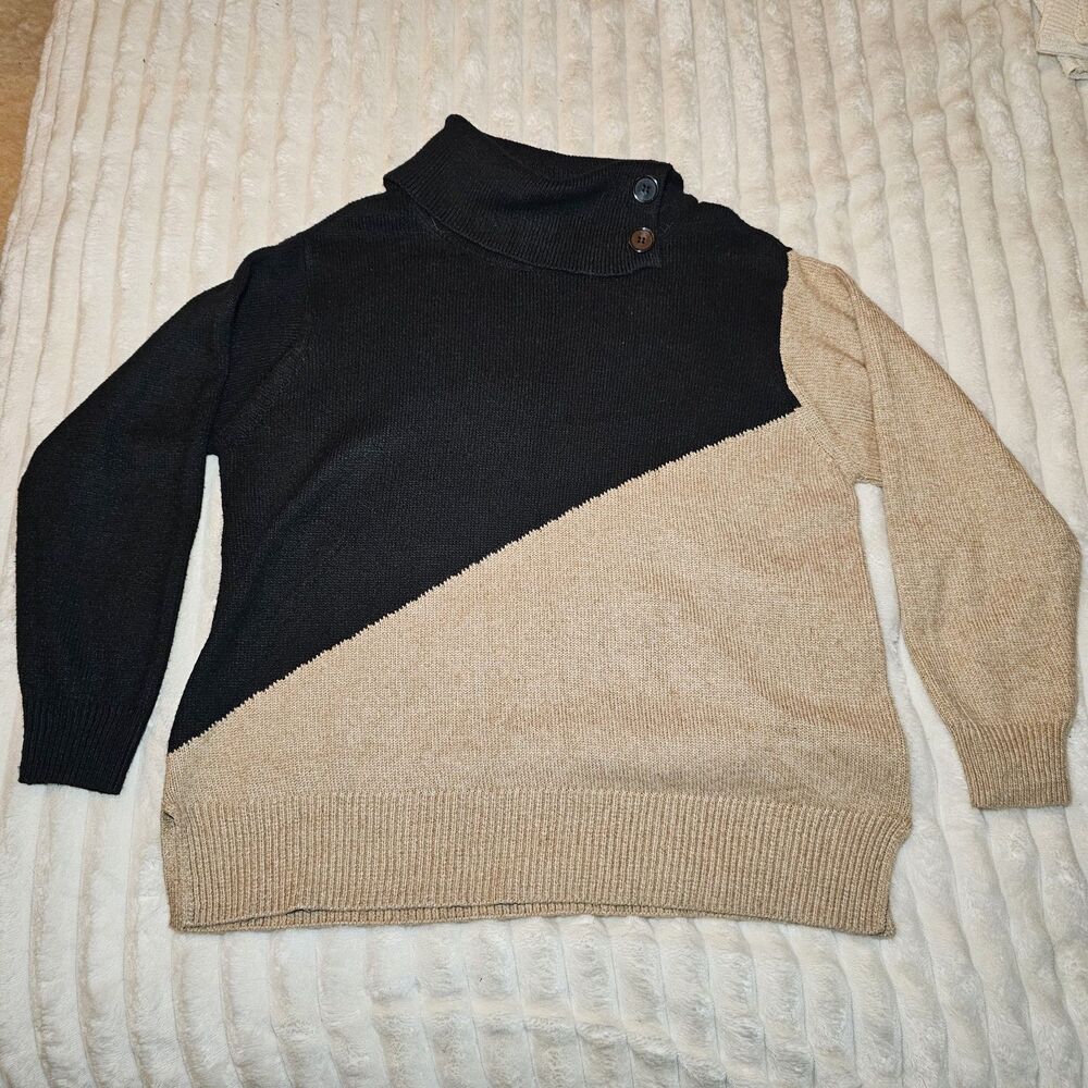 Lane Bryant Classic Split-Cowlneck Pullover Sweater Tan And Black 14/16
